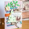 Kartka z leśnymi motywami z okazji Bożego Narodzenia Kolorowa choinka, tag z ptaszkiem i inne dekoracje
