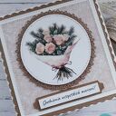 Kartka urodzinowa (lub na inną okazję) z zimowymi różami i gałązkami