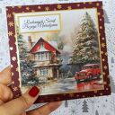 Kartka świąteczna z kieszonką, bordowo - złota z zimową