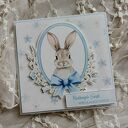 Niebieska kartka wielkanocna z królikiem