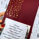 Kartka świąteczna z kieszonką, bordowo-złota z zimową scenką