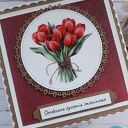 Kartka imieninowa (lub na inną okazję) z bukietem czerwonych tulipanów