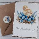 Zestaw 4 kartek wielkanocnych z życzeniami „Niebiesko -żółty”