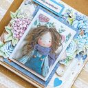 Kartka urodzinowa w stylu scrapbooking "Rośnij szczęśliwie" - bogato zdobiona dla dziewczynki