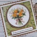 Kartka imieninowa (lub na inną okazję) z bukietem róż i stokrotek