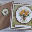 Kartka imieninowa (lub na inną okazję) z bukietem róż i stokrotek