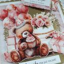 Kartka na roczek dla dziewczynki z misiem, personalizacja