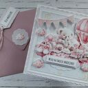 Kartka z okazji narodzin dziewczynki z misiem, personalizacja