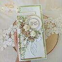 Kartka komunijna, Pamiątka Komunii, prezent "White Roses 4" GOTOWA