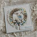 Kartka wielkanocna z barankiem i wiankiem