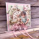 Kartka na roczek „Ja i mój mały świat” - shabby chic z koronką i wstążką