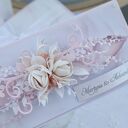 Subtelna kartka w pudełku na ślub - pudrowy róż, personalizacja