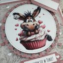 Kartka na walentynki z osiołkiem, nietypowy napis