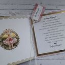 Kartka na roczek dla dziewczynki z misiem, personalizacja