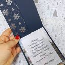 Kartka świąteczna z kieszonką, granatowo-srebrna w śnieżynki