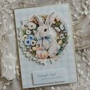 Kartka wielkanocna z króliczkiem i wiankiem