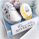 Chrzest święty, kartka w pudełku dla chłopca, niebieska pamiątka, Box, Personalizacja, Urodziny