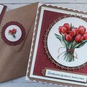 Kartka imieninowa (lub na inną okazję) z bukietem czerwonych tulipanów