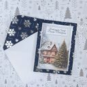 Kartka świąteczna z kieszonką, granatowo-srebrna w śnieżynki