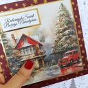 Kartka świąteczna z kieszonką, bordowo-złota z zimową scenką