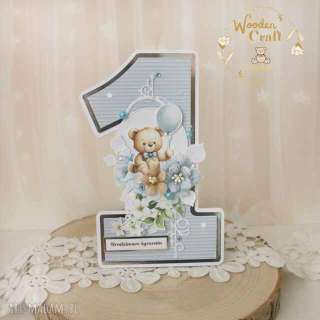 Urodzinowa kartka cyferka, prezent na roczek "Baby Blue 2" GOTOWA