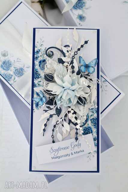 Kartka w pudełku „Szafirowe Gody” - 45 lat razem, dedykacja i życzenia