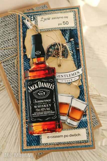 Elegancka kartka dla dżentelmena - whisky & denim, w pudełku, personalizacja