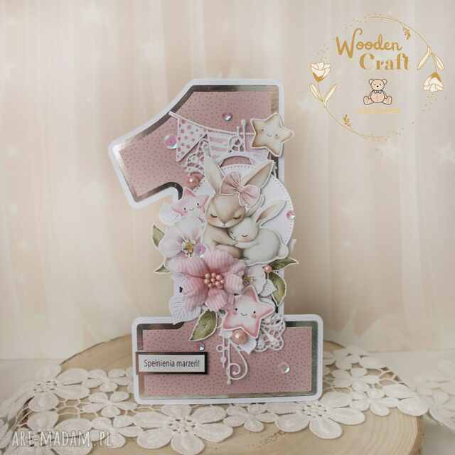 Urodzinowa kartka cyferka, prezent na roczek "OhBabyRose" GOTOWA