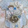 kartka w kształcie body na chrzest roczek "vintage baby boy" gotowa scrapbooking