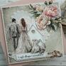 scrapbooking kartki: ślubna z piwoniami i kieszonką na ślub ładna