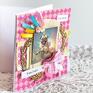 kartka urodzinowa scrapbooking różowe energetyczna - w dniu urodzin - z mopsem mops