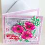 różowe - urodziny - petunie ręcznie malowany kartka urodzinowa