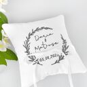 Poduszka na obrączki z haftem personalizowanym - biała bawełna 18x18 cm
