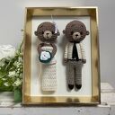 Młoda para misie w złotej ramce ręcznie robione prezent ślubny obraz