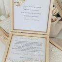 Zestaw ślubny w kremach i złocie - kartka w drewnianym pudełku i skrzynka na wino