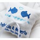Poduszka na obrączki z haftem personalizowana - biała bawełna, satynowa wstążka