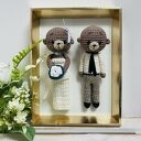 Młoda para misie w złotej ramce ręcznie robione prezent ślubny