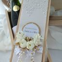 Zestaw ślubny w kremach i złocie - kartka w drewnianym pudełku i skrzynka na wino