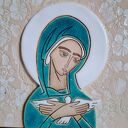 Ikona ceramiczna Matka Boża niosąca Ducha Świętego (Pneumatofora) - ręcznie rzeźbiona