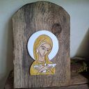 Ikona ceramiczna Matki Bożej na starym drewnie - Pneumatofora