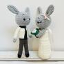 białe młoda para króliczki ręcznie robione prezent ślub ślubny