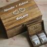 Biala Konwalia koronka pudełko kufer i na obrączki z sercami ślub koperty