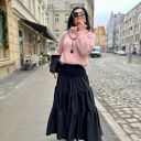 Spódnica maxi z falbanami pas gumowany czarna