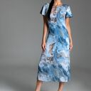 Długa letnia sukienka trapezowa z szyfonu w kolorze niebieskim - Kolekcja Morze