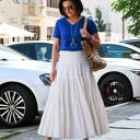 Biała spódnica maxi z falbanami pas gumowany