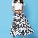Spódnica midi z tkaniny bawełnianej, mmm35, czarny zygzak