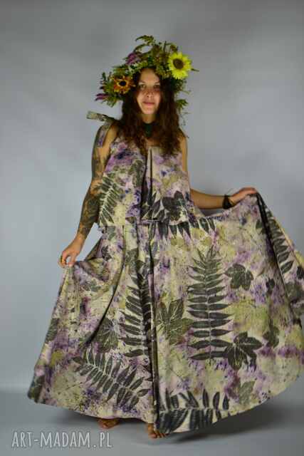 Barwiona roślinami, ręcznie robiona Dzika Spódnica Malinowy Zagajnik