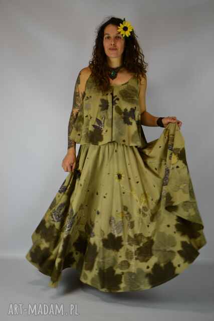 Barwiona roślinami, ręcznie robiona Dzika Spódnica Jesienna Łąka