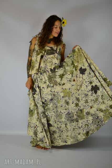 Barwiona roślinami, ręcznie robiona Dzika Spódnica Leśny Zagajnik