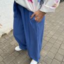 szerokie spodnie letnie wiązane w pasie Luna kolor niebieski